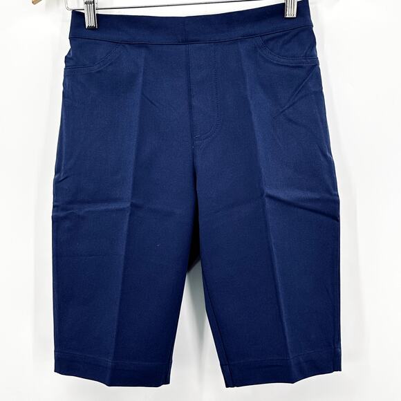 Isaac Mizrahi Live! NAVY BLUE Bermuda Stretch Pull On Shorts Womens Size 2 - Picture 2 of 7